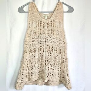 Boho Saint Tropez West Crocheted Tank Top Tan Hippie Bohemian Beach Womens XS